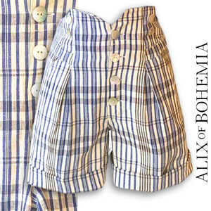 ALIX OF BOHEMIA NWT Petra 80s Inspired Button-Up Plaid Short In Grey Blue Small‎